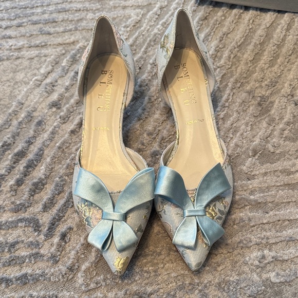Something Bleu Bridal Shoes - Something Bleu Bridal Blue Floral Heels with Bow
